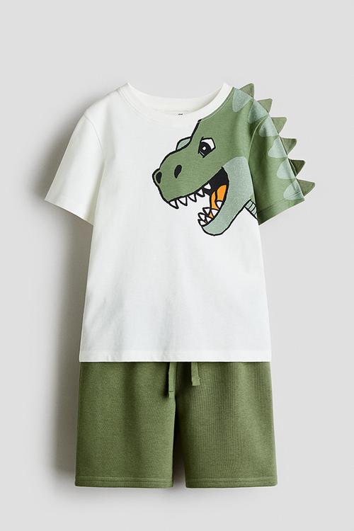 2-Piece top and shorts set - white/dinosaur