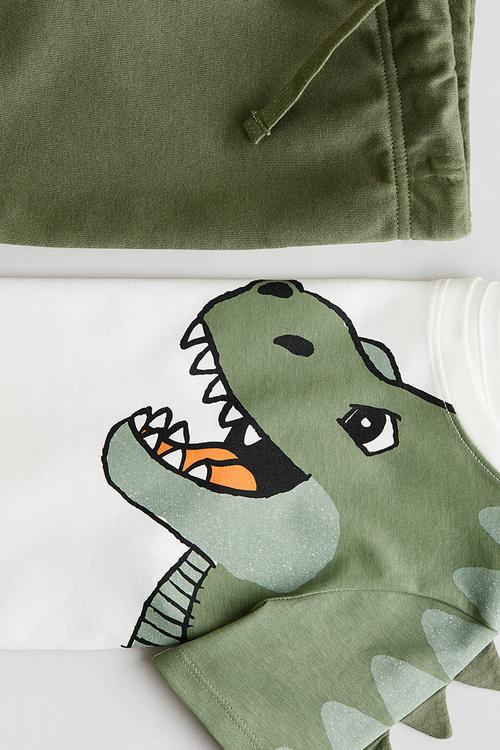 2-Piece top and shorts set - white/dinosaur
