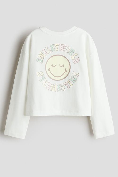 Printed cotton top -  white/smileyworld® 