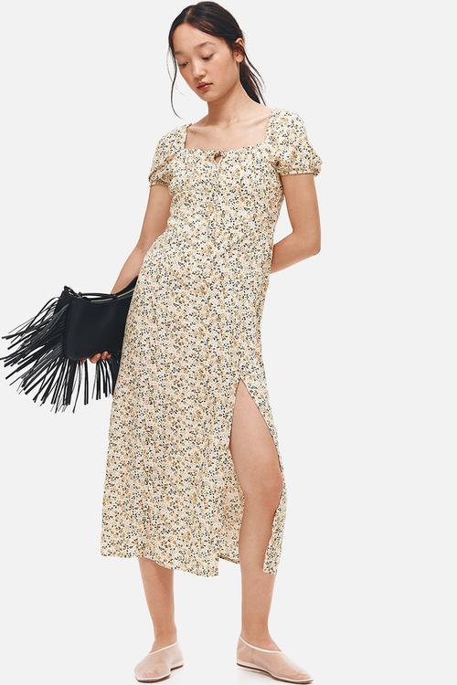 Puff-sleeved dress - light beige/floral