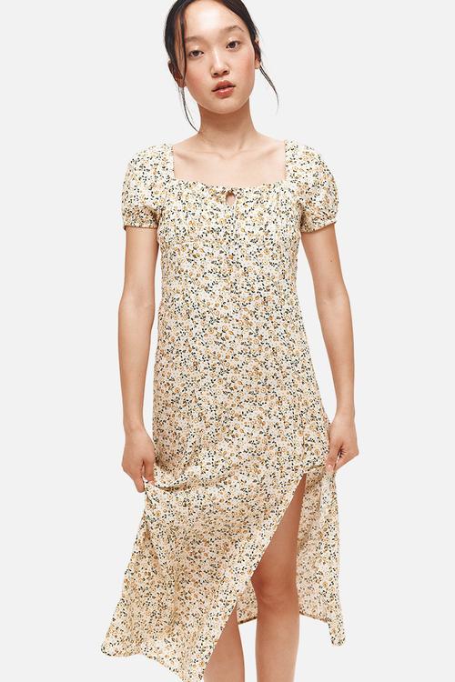 Puff-sleeved dress - light beige/floral