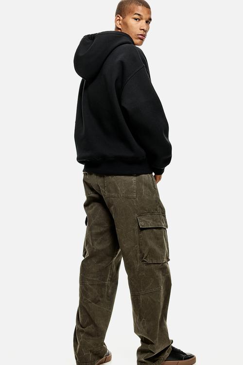 Oversized fit zip-through hoodie - black