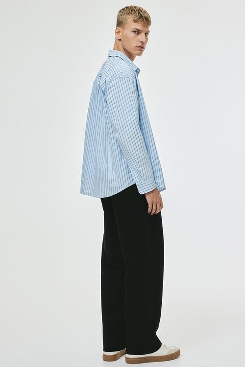 Loose fit poplin shirt - blue pinstriped