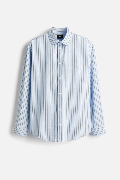 Loose fit poplin shirt - blue pinstriped