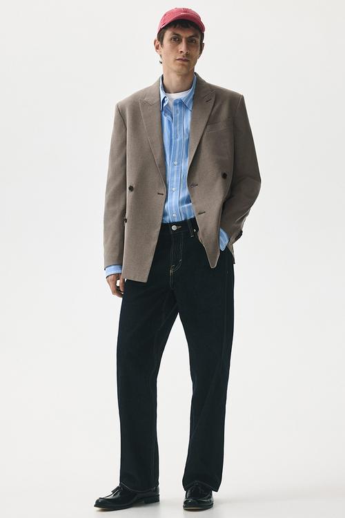 Relaxed fit double-breasted jacket - beige