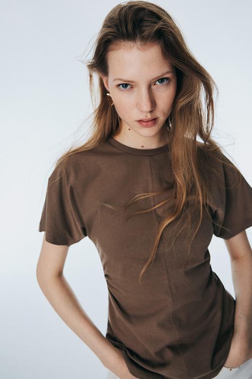 Ruched T-shirt - dark beige