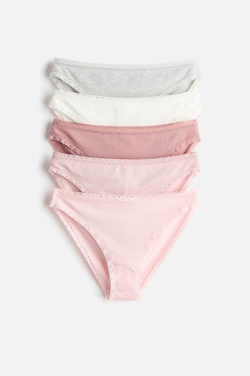 5-pack cotton briefs - light pink & light grey marl 