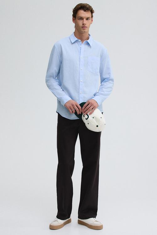 Regular fit linen-blend shirt - light blue