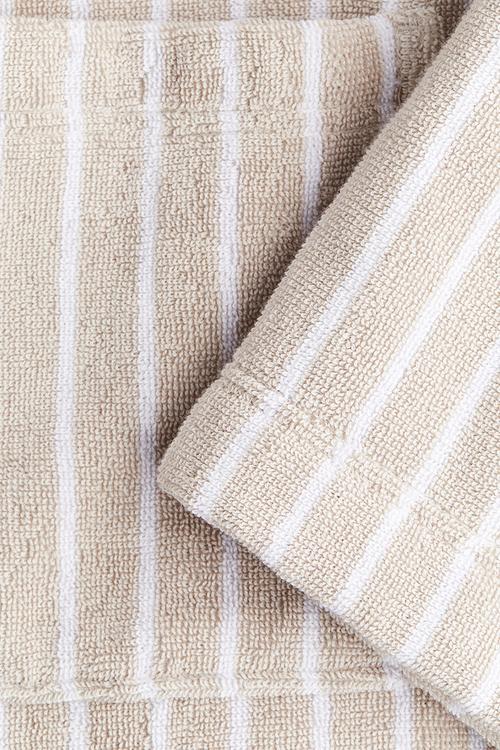 Cotton terry dressing gown - light beige striped