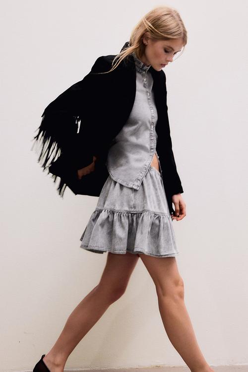 Flounced mini skirt - grey