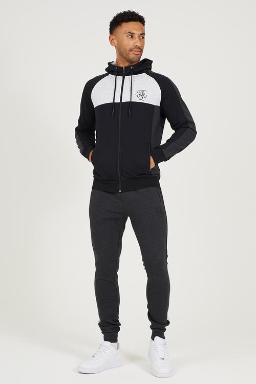 Zip High Neck Hoodie With Matching Joggers - Black/Charc Marl/Grey Marl