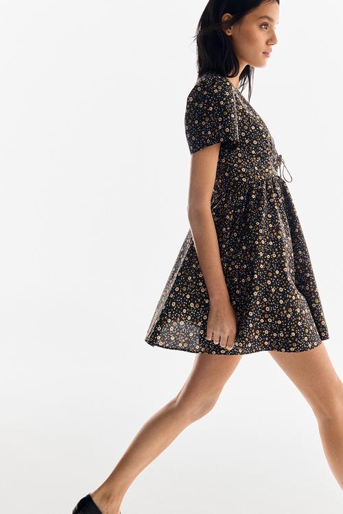 V-neck cotton poplin dress - black/floral 