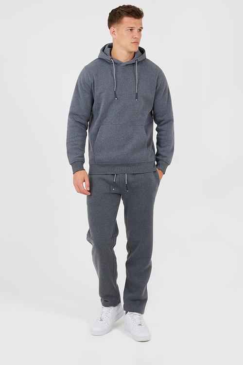 Hoody With Cross Over Hood With Straight Leg Joggers - Charcoal Marl