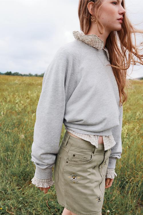 Denim mini skirt - light khaki green