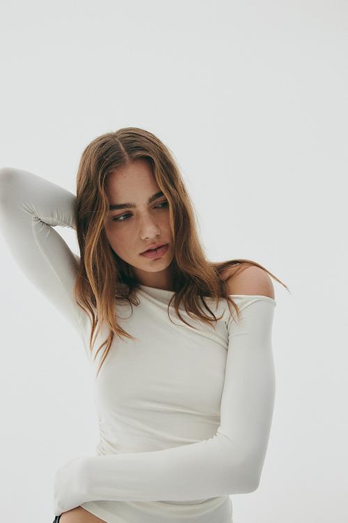 Draped one-shoulder top - white