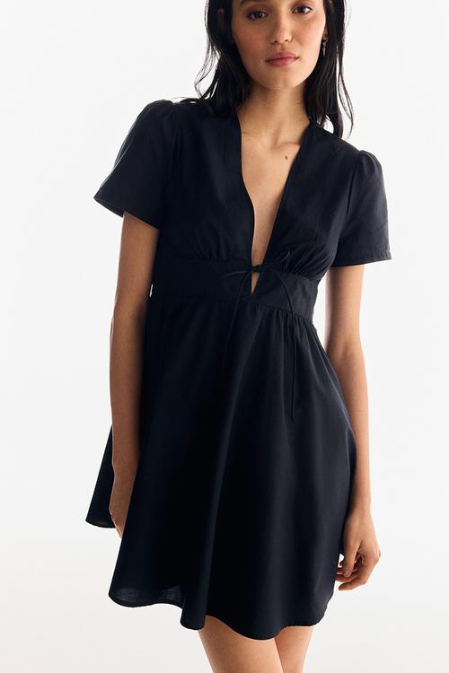 V-neck cotton poplin dress - black