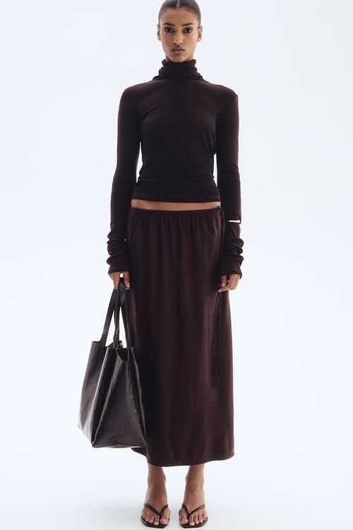 Drawstring-detail skirt - dark brown 