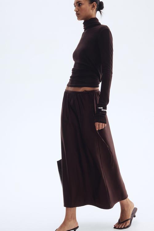 Drawstring-detail skirt - dark brown 
