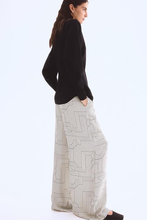 Wide trousers - cream patterned 