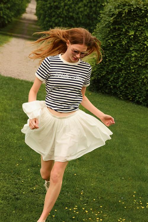 Cotton T-shirt - white/striped 