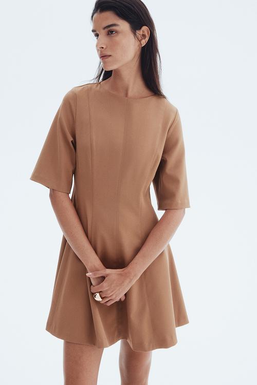 Waisted twill dress - dark beige