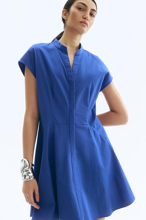 Flared poplin dress - bright blue