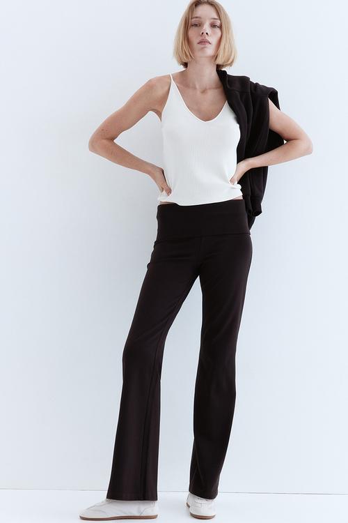 Foldover-waist cotton trousers - dark brown