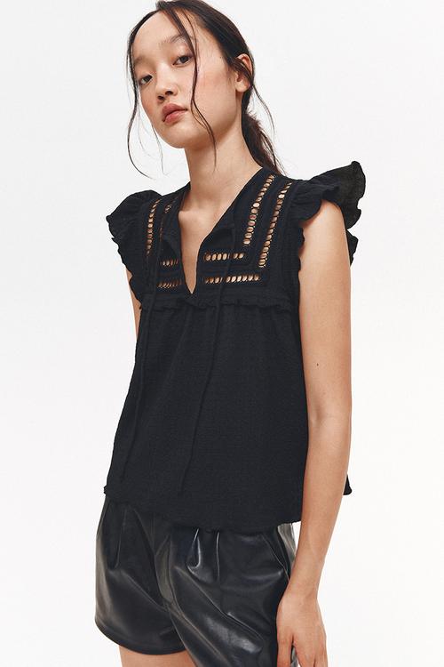 Textured jersey top - black