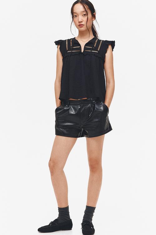 Textured jersey top - black