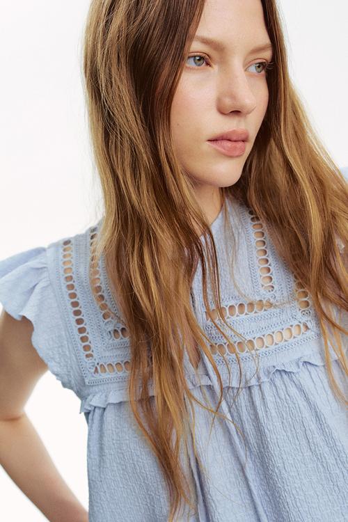 Textured jersey top - light blue