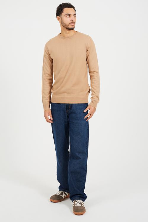 Knitted Crew Neck Jumper - Tan