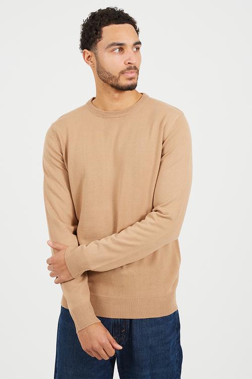 Knitted Crew Neck Jumper - Tan