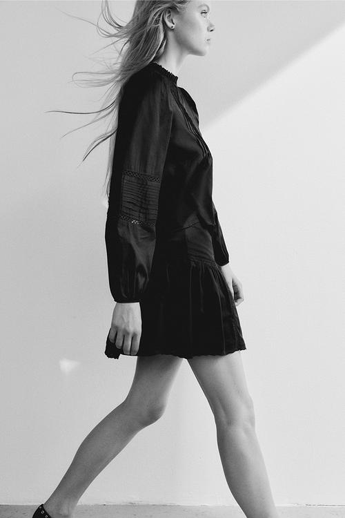 Pintucked cotton blouse - black