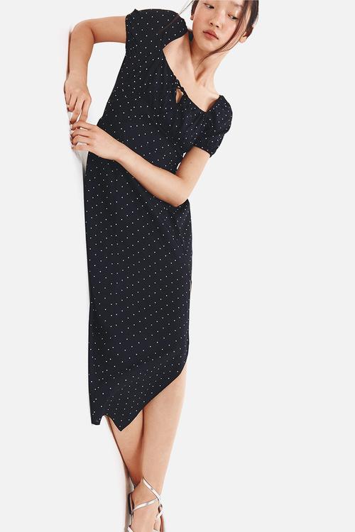 Puff-sleeved dress - black spotted
