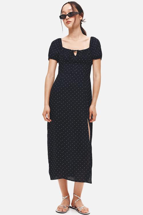 Puff-sleeved dress - black spotted