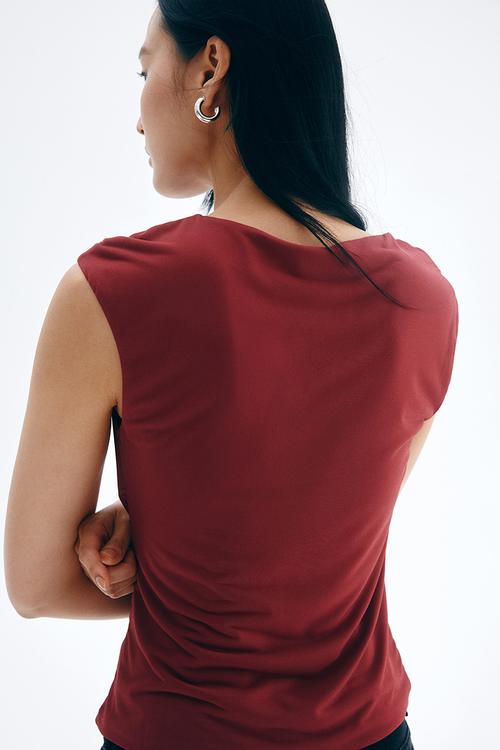 Draped cap-sleeved top - burgundy