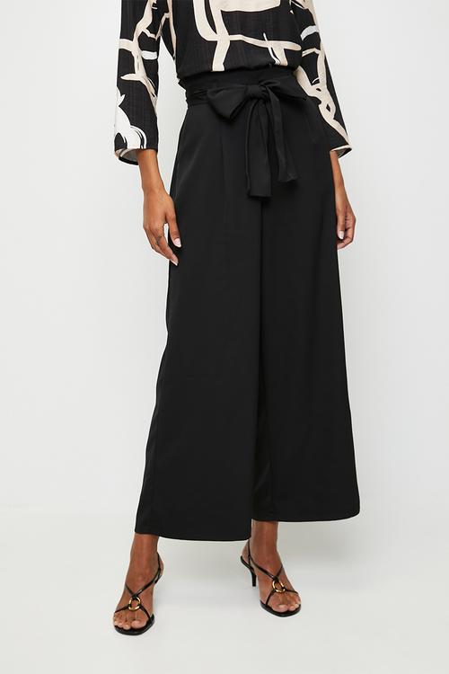 High Wasted Paperbag Trouser with Tie Belt - Black