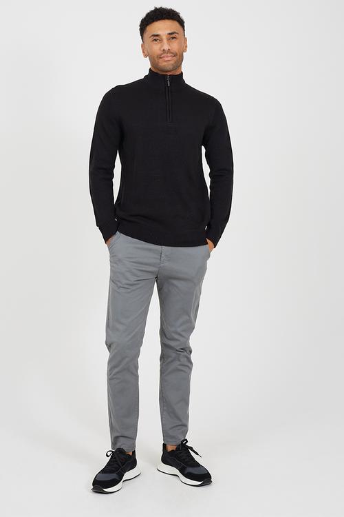 Quarter Zip Funnel Neck Sweater - Jet Black