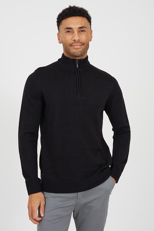 Quarter Zip Funnel Neck Sweater - Jet Black