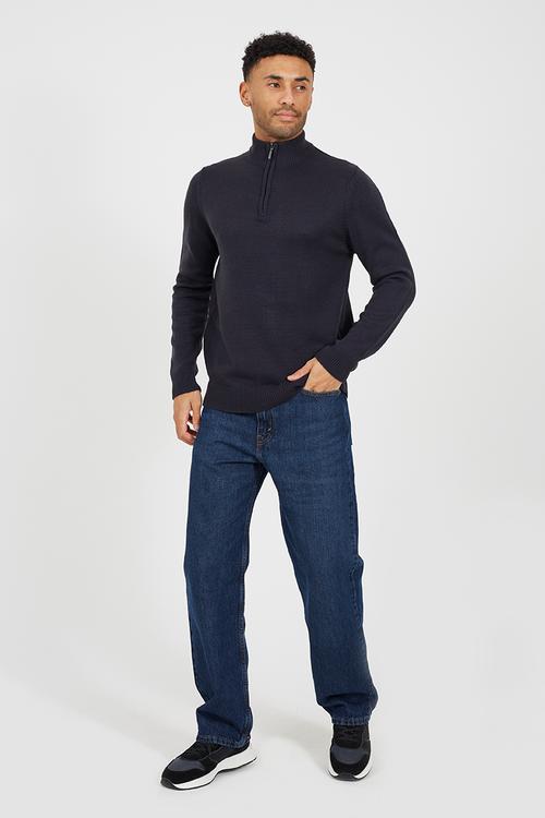 Quarter Zip Funnel Neck Sweater - Midnight Navy 