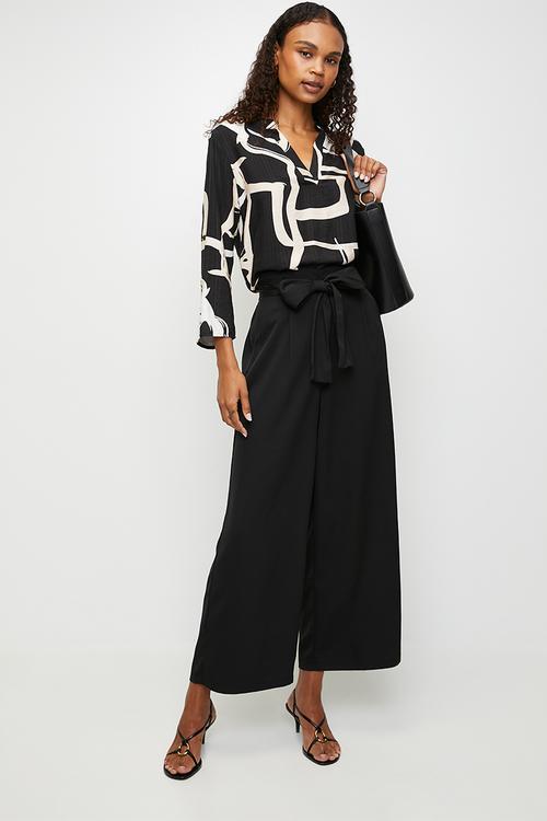 3/4 Sleeve Key Hole Hem Printed Blouse - Black/White