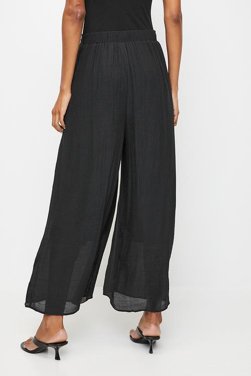 V-Shaped Waistband Wide Leg Pant - Black
