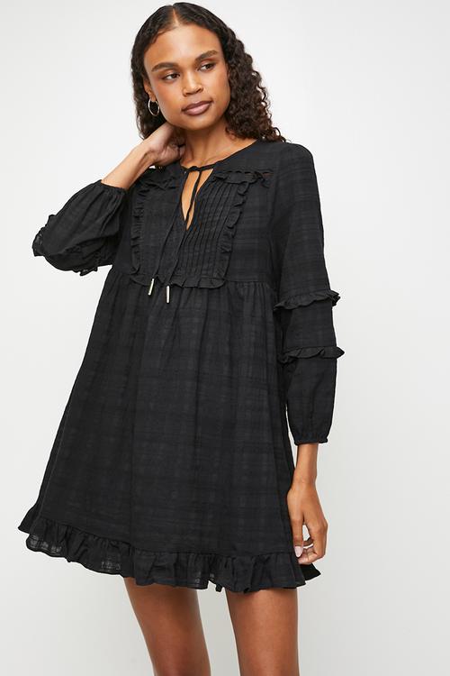 Ruffle detail mini dress - Black