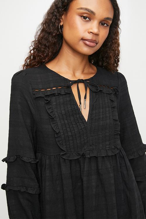 Ruffle detail mini dress - Black
