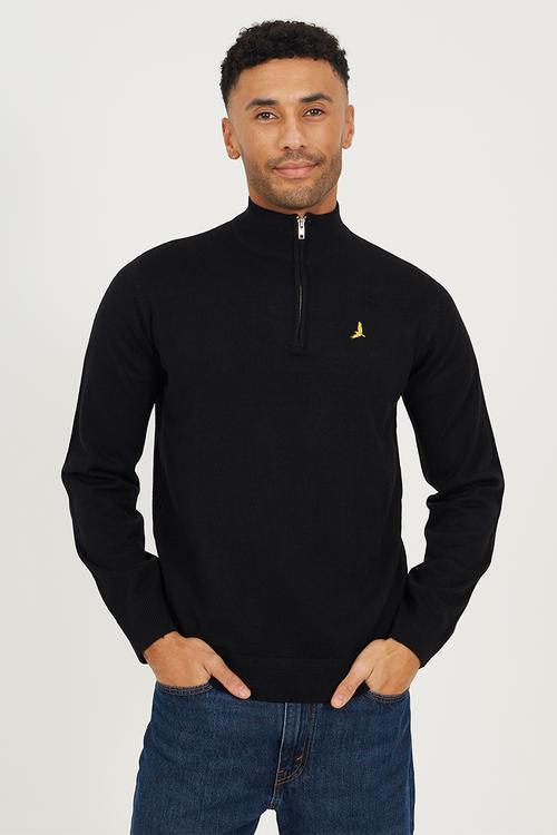 1/4 Concealed Zip Finnel Knitted Top - Jet Black