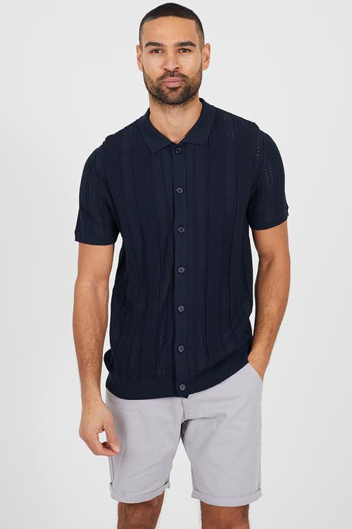 Short Sleeved Placket Knitted Polo - Dk Navy