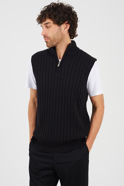 Sleeveless Quarter Zip Funnel Jumper - Jet Black