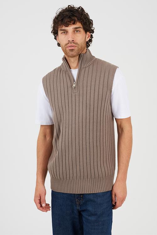 Sleeveless Quarter Zip Funnel Jumper - Iron Grey