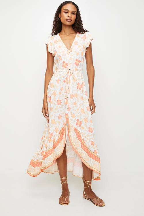 Floral midi dress - peach