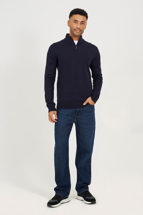 1/4 Concealed Zip Funnel Knitted Top - Midnight Navy